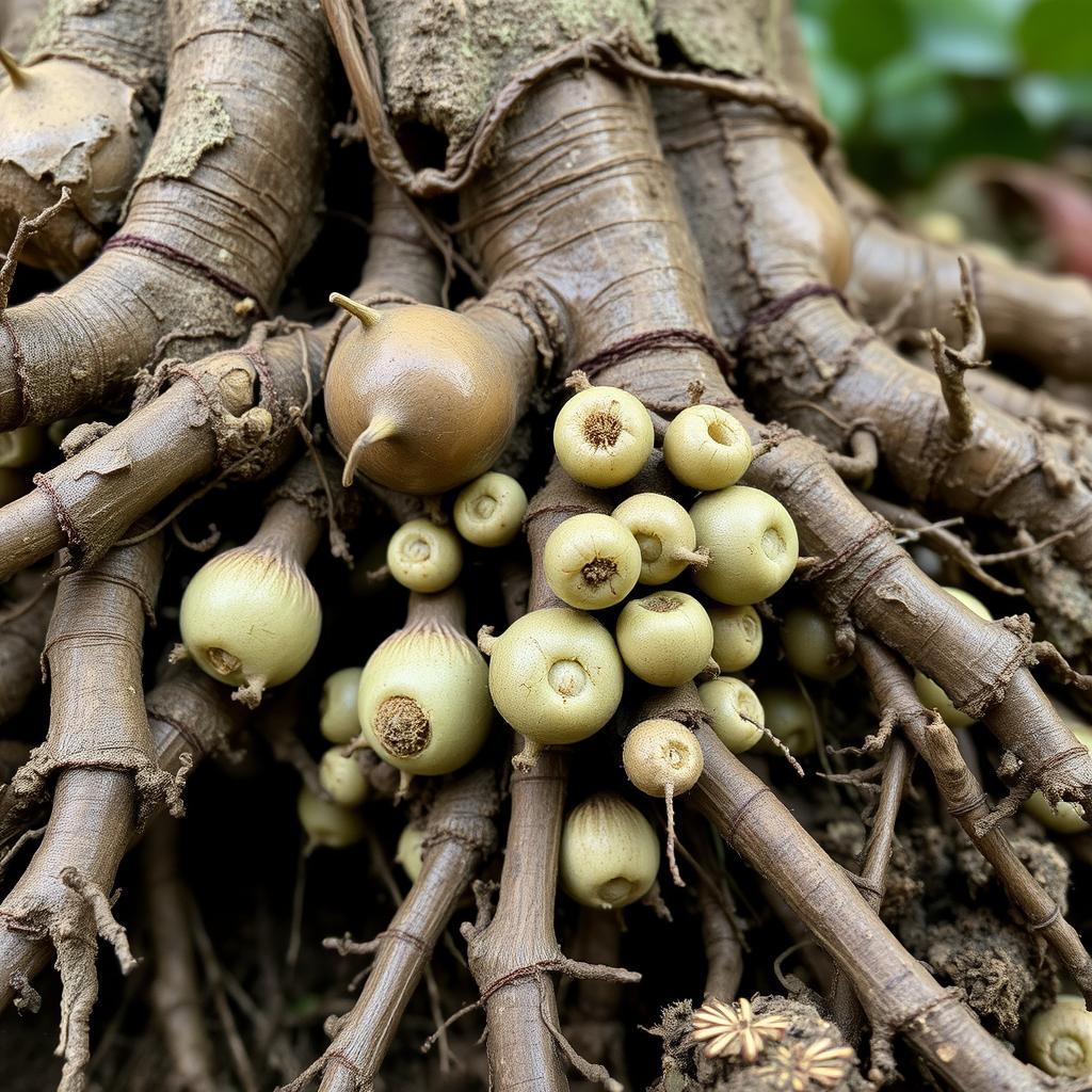 Brodawki korzeniowe na korzeniach drzewa koralowego