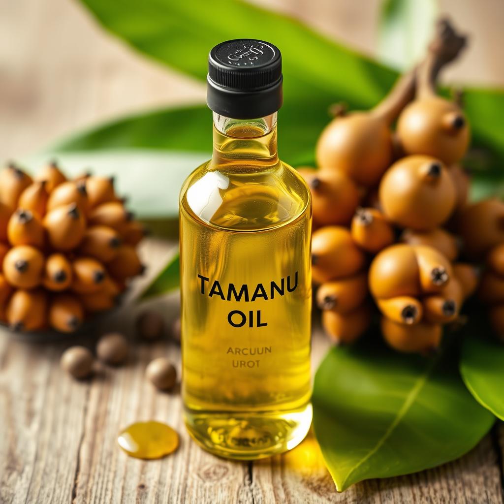 Butelka z olejem Tamanu i świeże nasiona Butelka z olejem Tamanu i świeże nasiona
