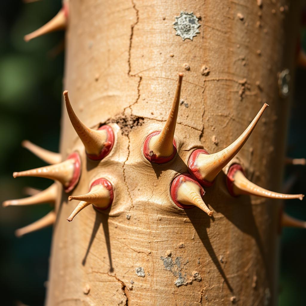 Ciernie na pniu drzewa koralowego