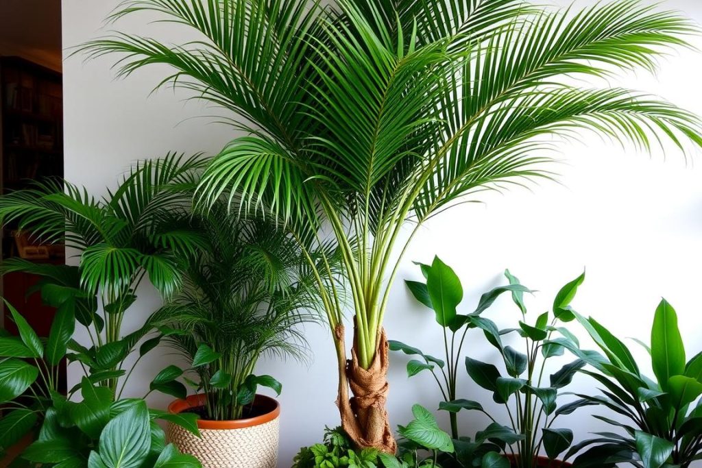 Cykasa jako element aranżacji w stylu tropikalnym z innymi roślinami