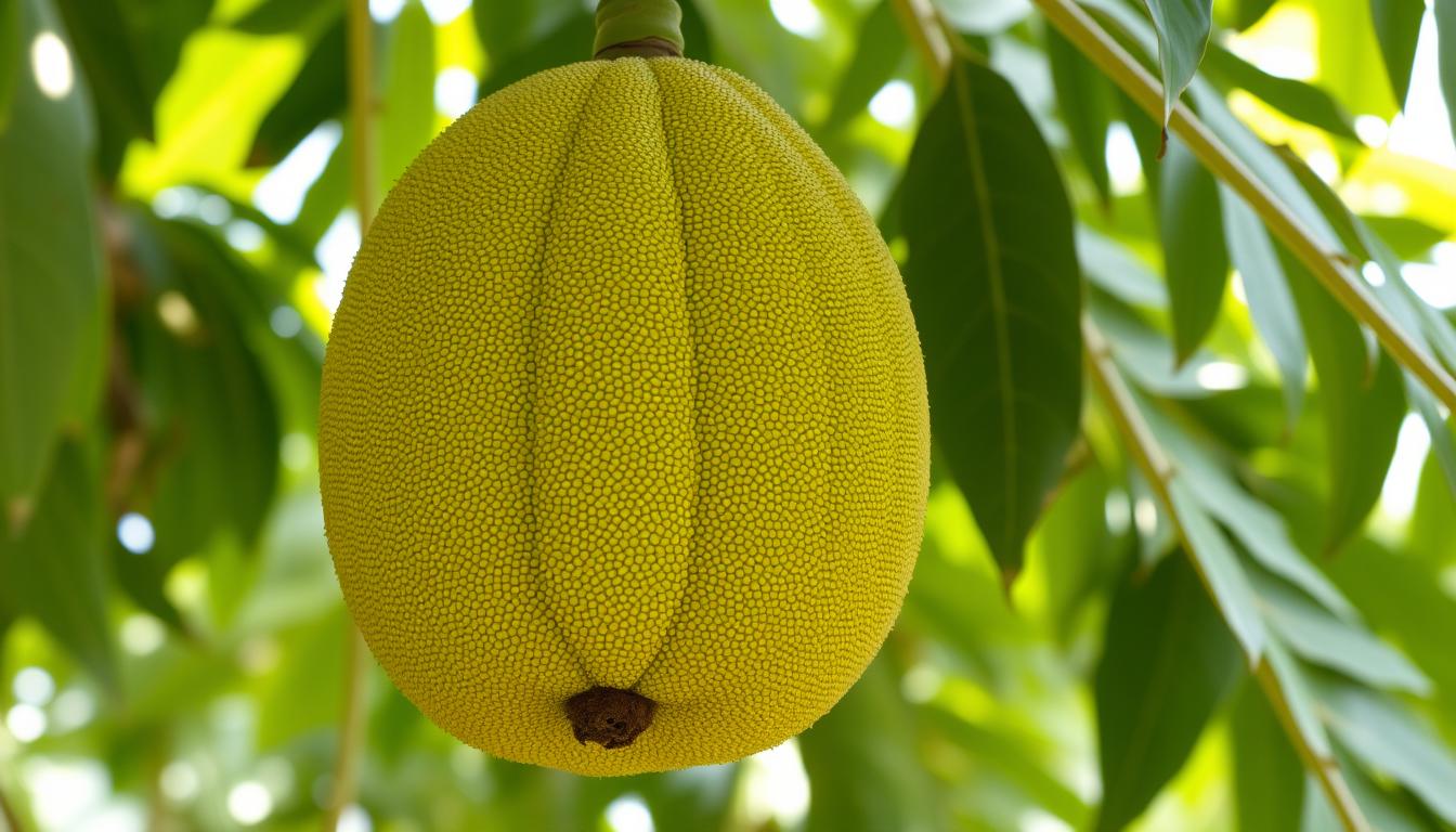 Dojrzały owoc chlebowca różnolistnego (jackfruit) na drzewie