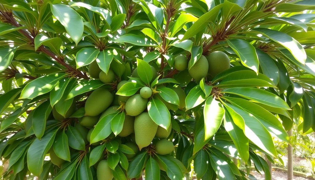 Drzewo czarnego sapote z owocami w tropikalnym ogrodzie Drzewo czarnego sapote z owocami w tropikalnym ogrodzie