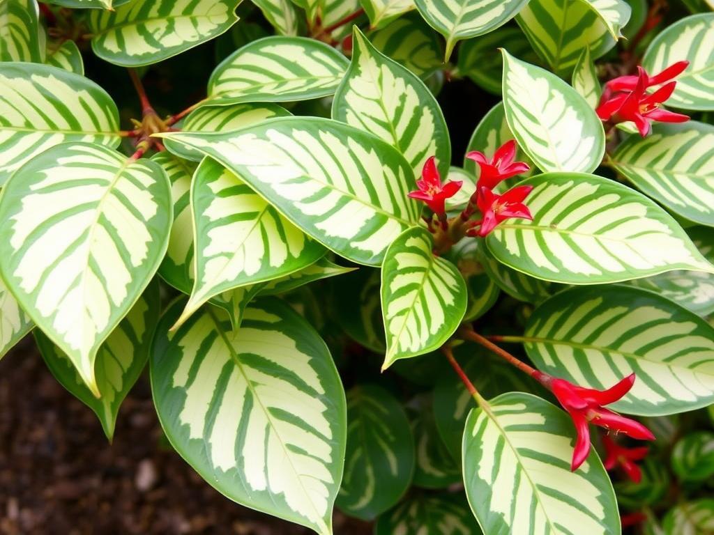 Drzewo koralowe Erythrina variegata z pstrymi liśćmi