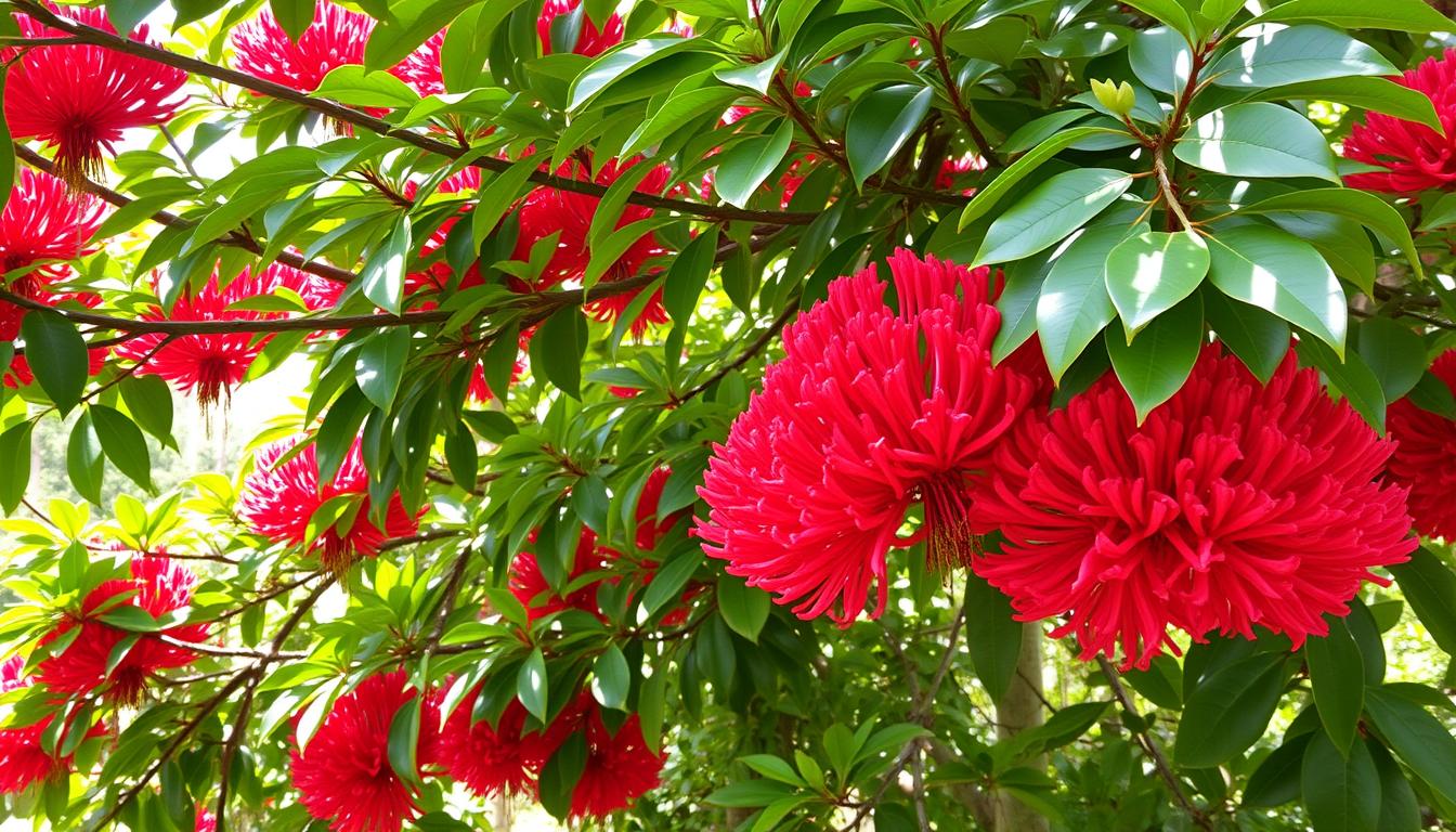 Drzewo koralowe (Erythrina) z charakterystycznymi czerwonymi kwiatami w pełnym rozkwicie