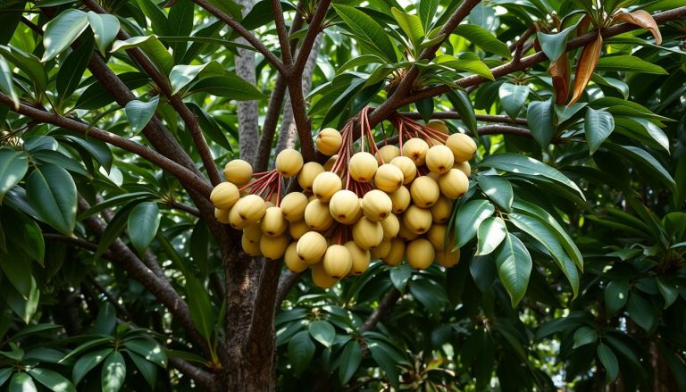 Drzewo longanu z owocami rosnącymi w gronach