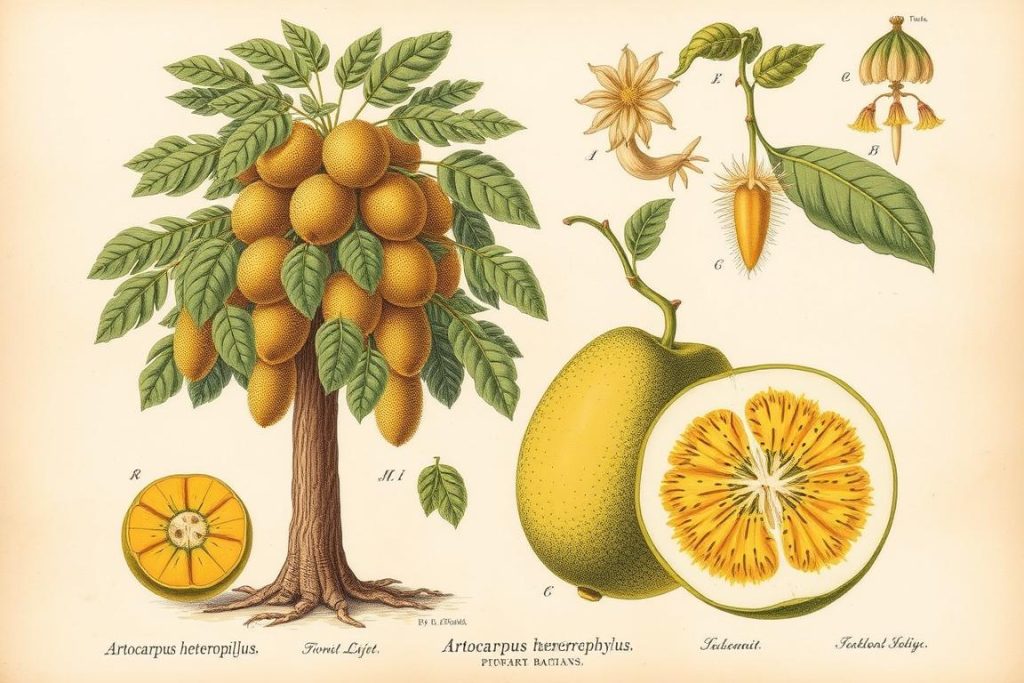 Historyczna ilustracja chlebowca różnolistnego z XIX wieku Historyczna ilustracja chlebowca różnolistnego z XIX wieku