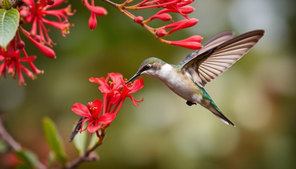 Koliber żerujący na kwiatach drzewa koralowego
