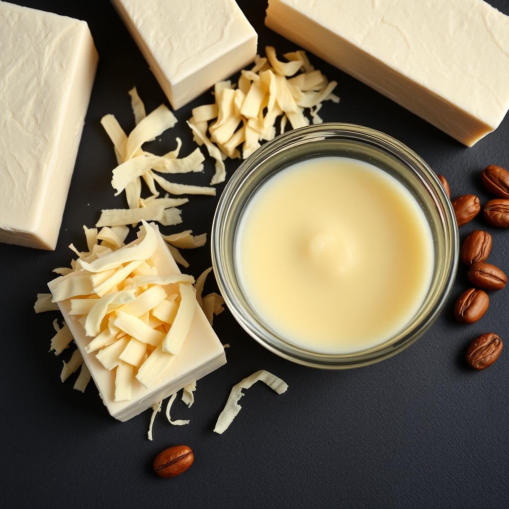 Kostki masła kakaowego w różnych formach