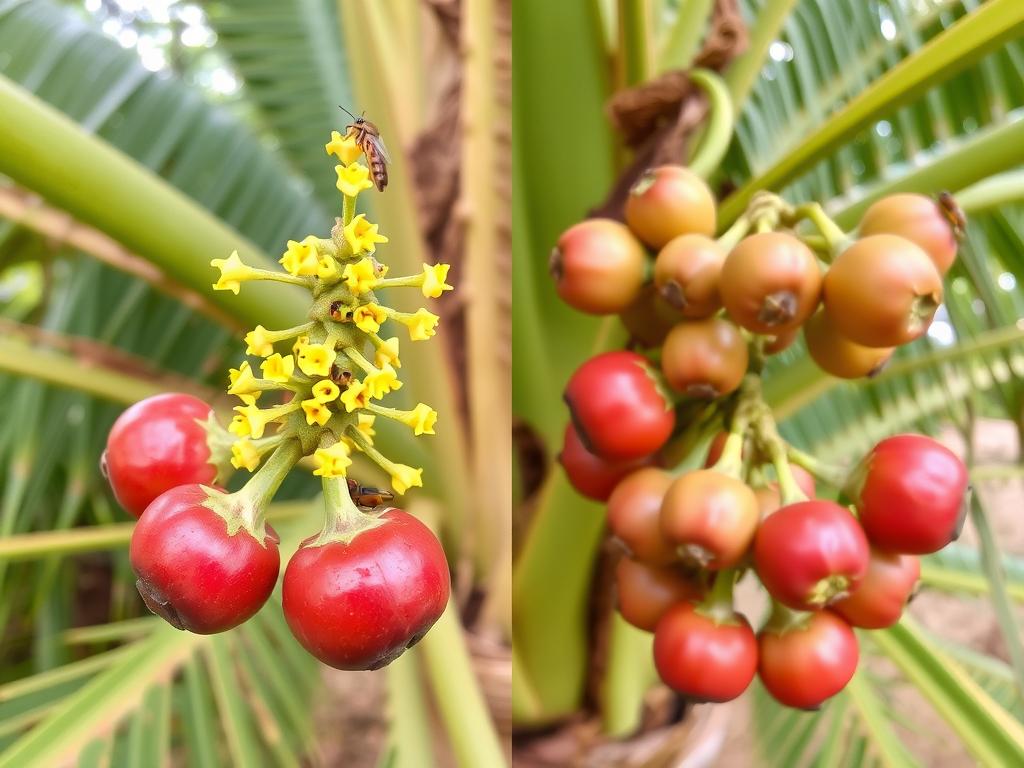 Kwiaty i owoce palmy wachlarzowej w naturalnym środowisku