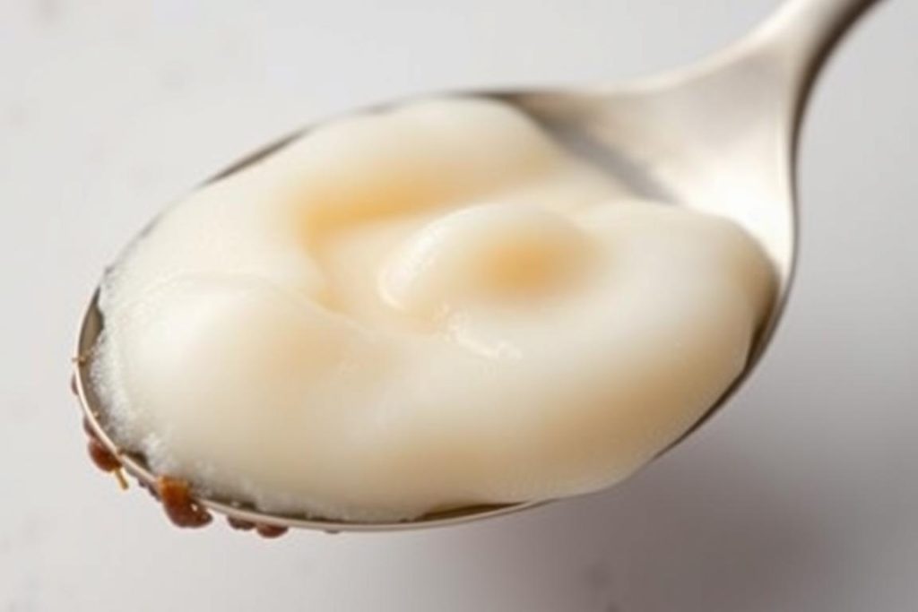 Łyżka z kremowym miąższem białego sapote Łyżka z kremowym miąższem białego sapote