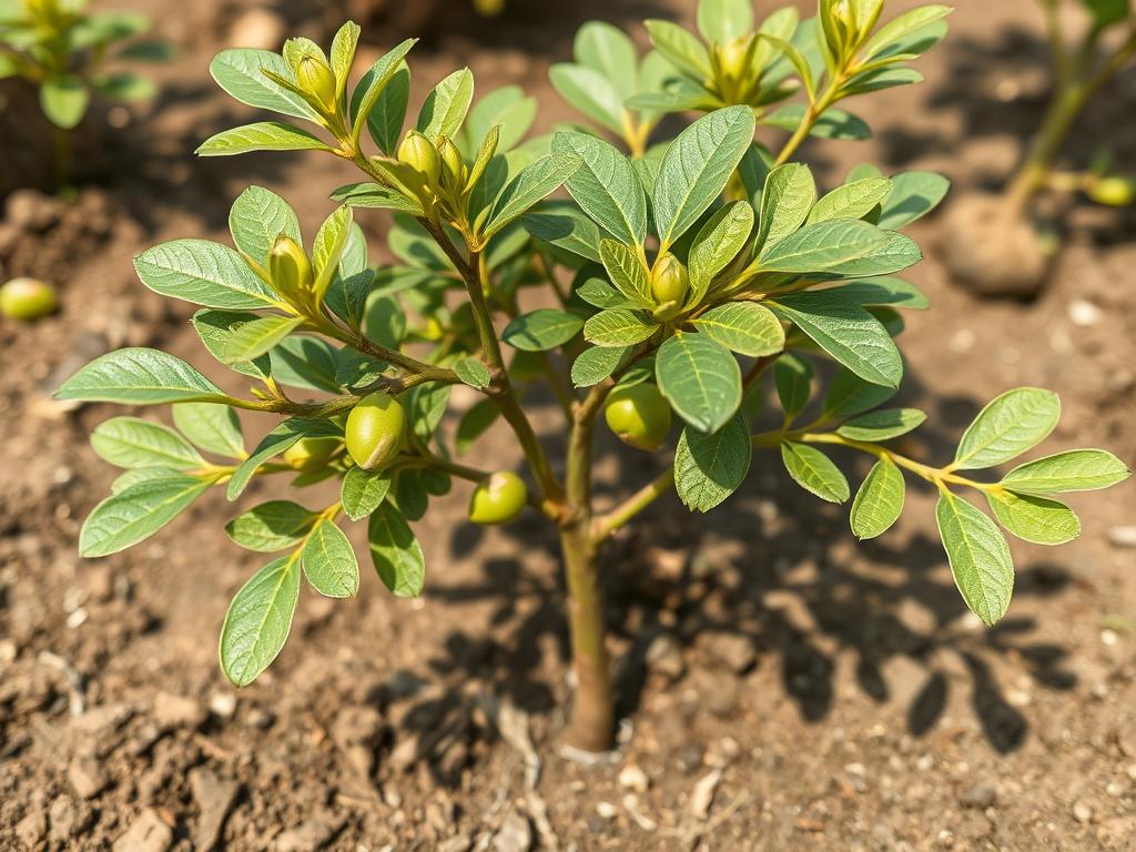 Młode drzewko pistacji właściwej (Pistacia vera) w procesie uprawy