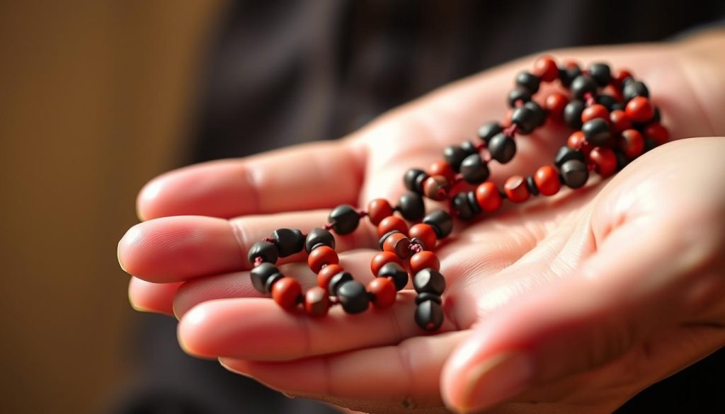 Modligroszek różańcowy w dłoniach podczas modlitwy