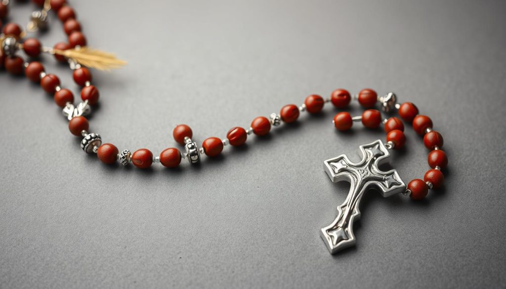 Nowoczesny różaniec z modligroszka różańcowego z elementami srebrnymi