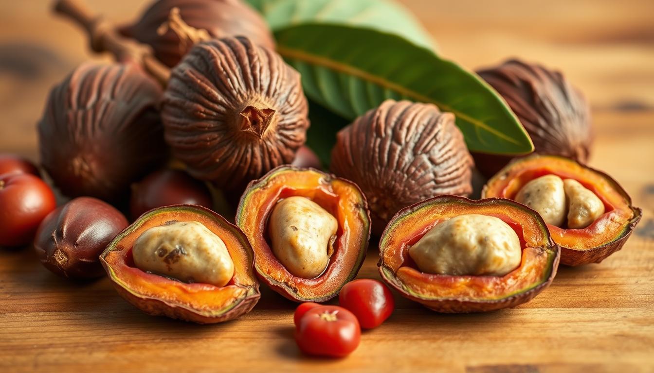 Orzechy kola w naturalnej formie na drewnianym stole
