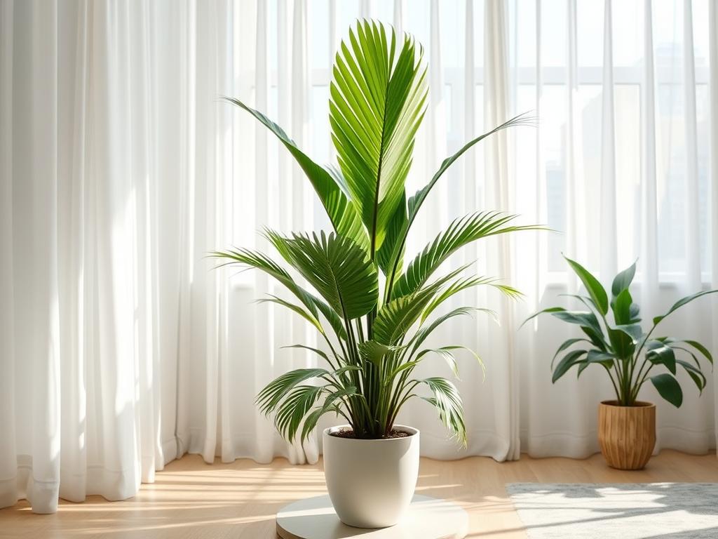 Palma butelkowa w jasnym pomieszczeniu z rozproszonym światłem