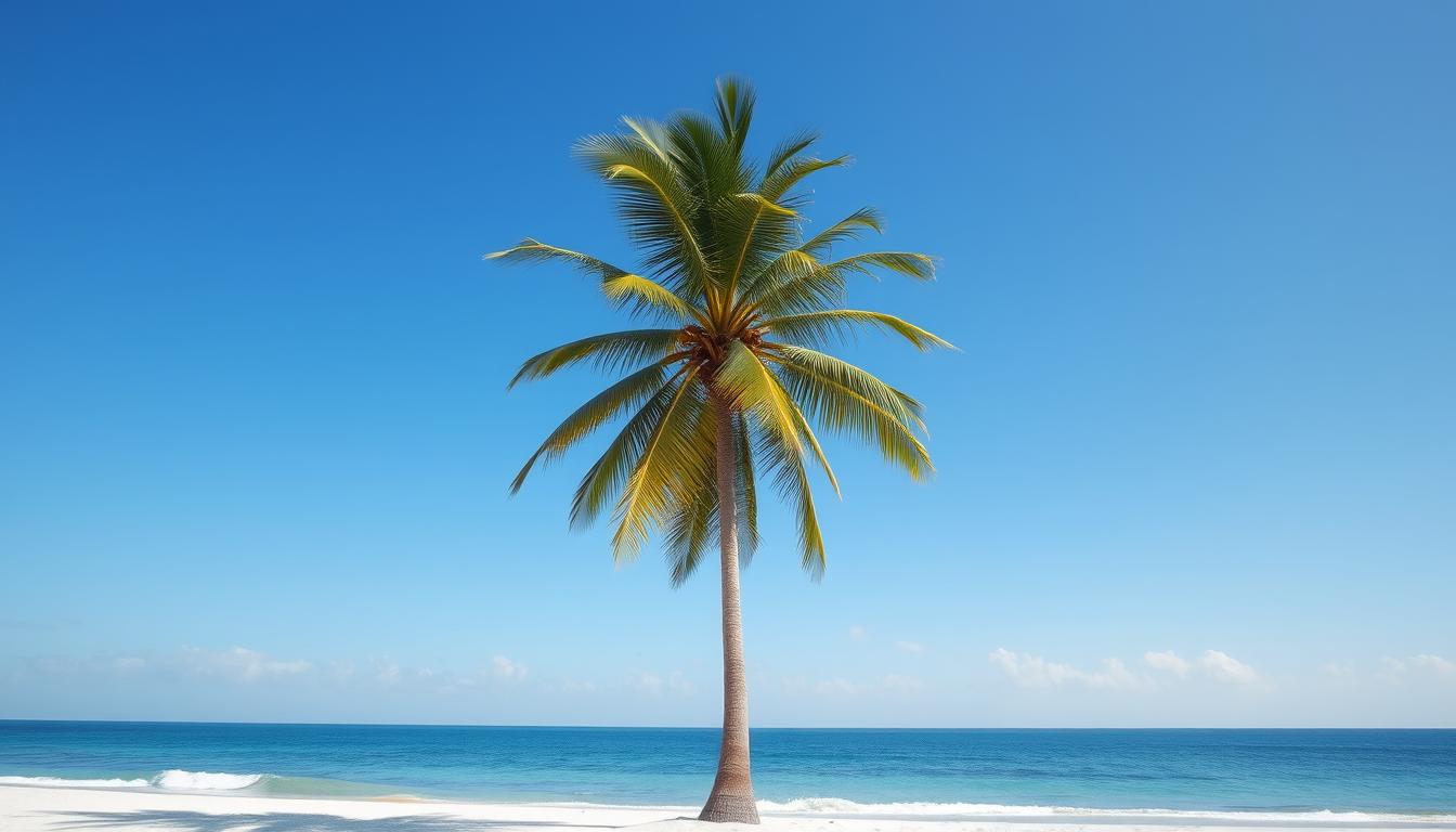 Palma kokosowa rosnąca na tropikalnej plaży