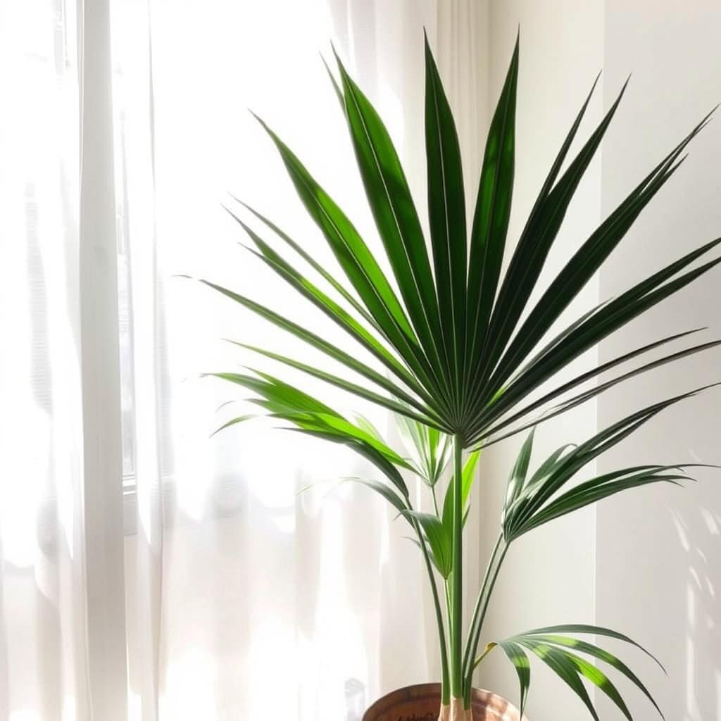 Palma wachlarzowa przy oknie z rozproszonym światłem