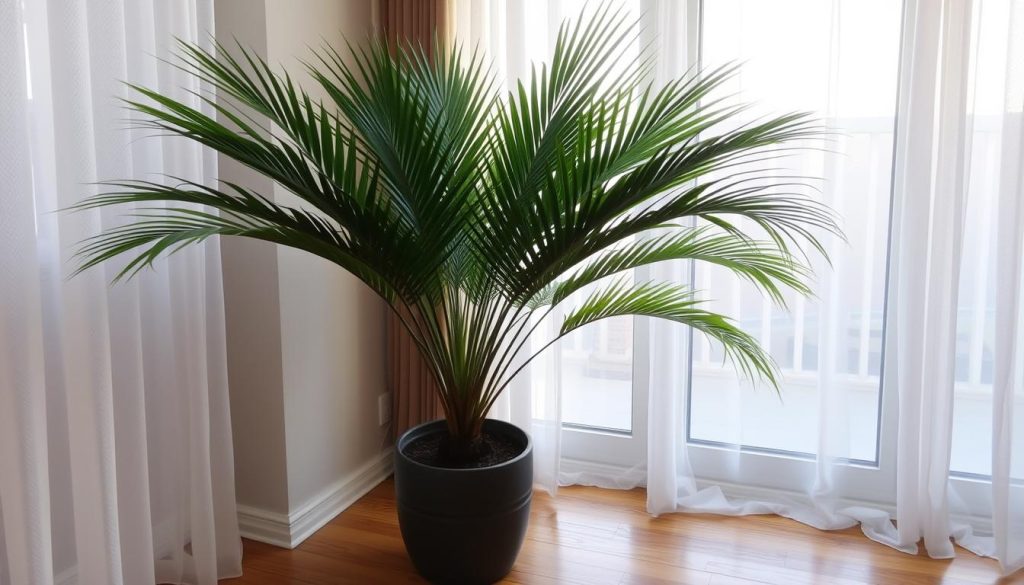 Palma wachlarzowa ustawiona w idealnym miejscu z rozproszonym światłem