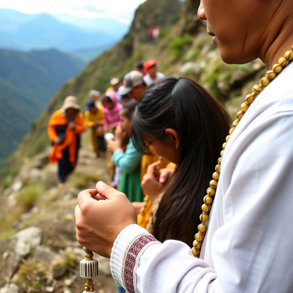 Pielgrzymi z różańcami z modligroszka różańcowego na Filipinach