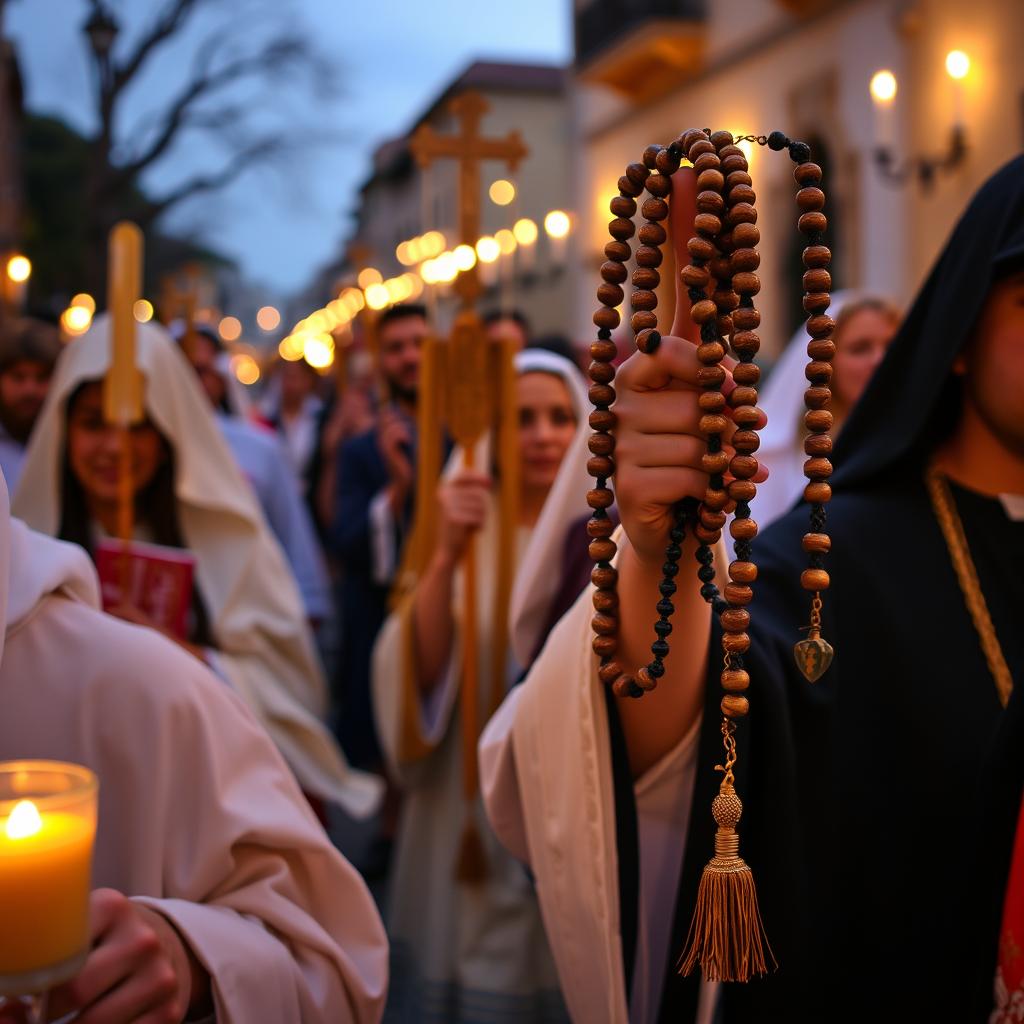 Procesja z różańcami z modligroszka różańcowego w Hiszpanii