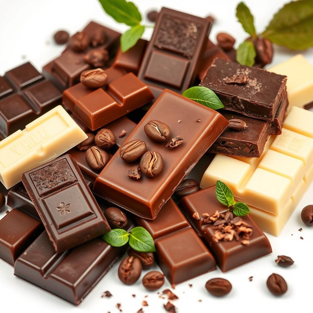 Różne rodzaje czekolady - gorzka, mleczna i biała
