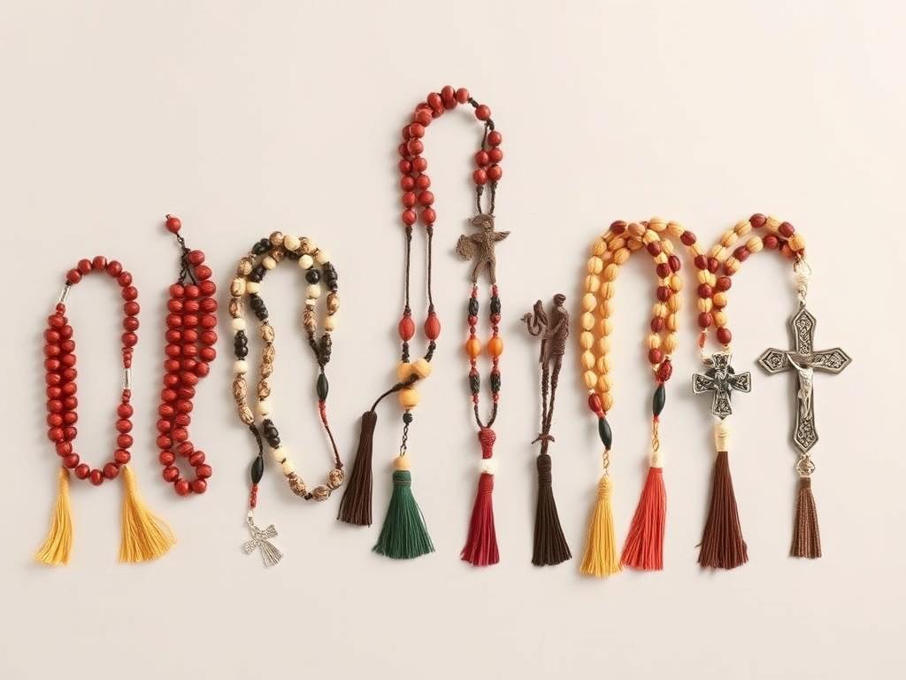 Różne style różańców z modligroszka różańcowego z różnych kultur