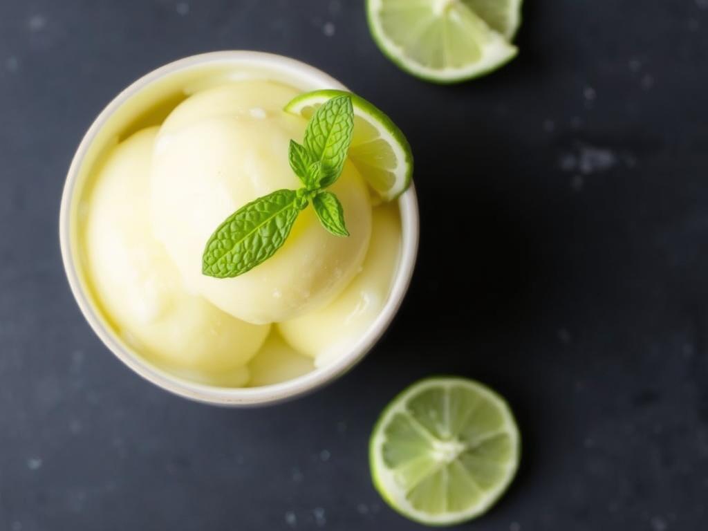 Sorbet z białego sapote w miseczce Sorbet z białego sapote w miseczce