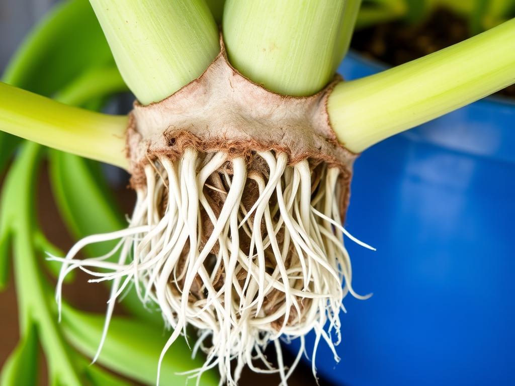 Sprawdzanie stanu korzeni palmy butelkowej