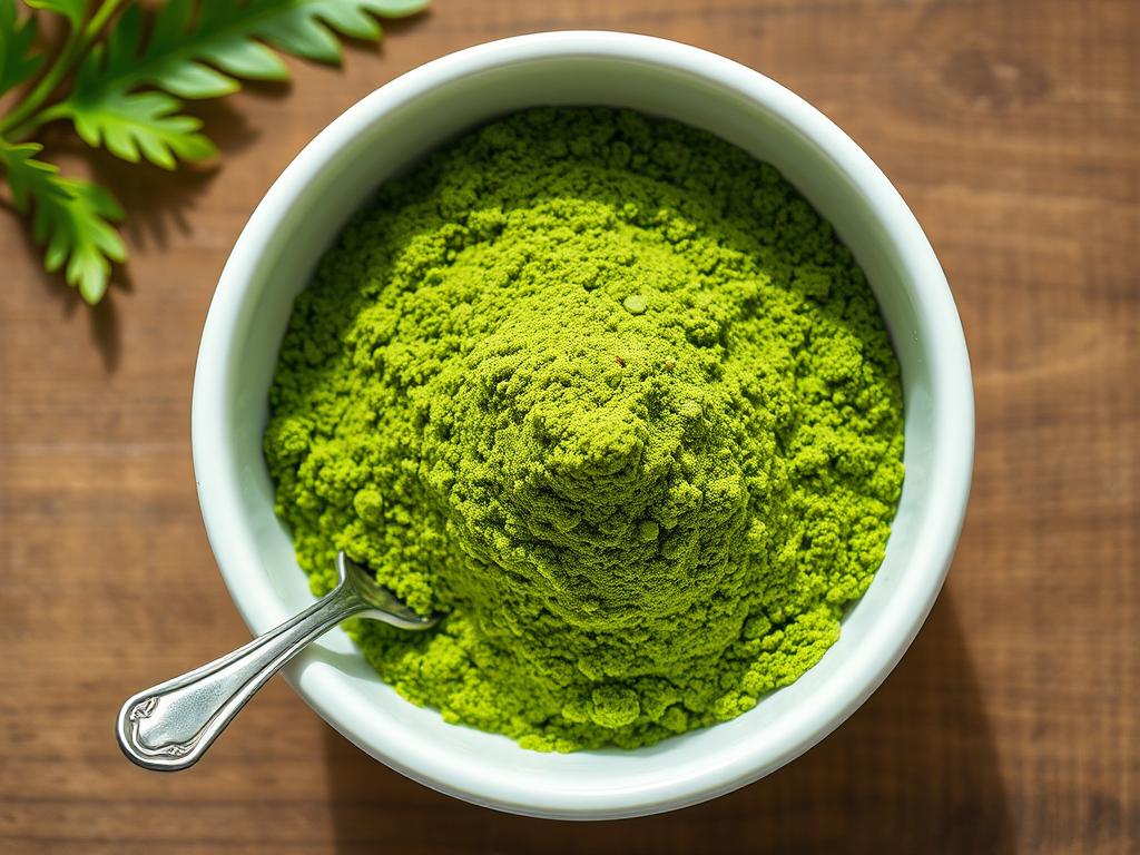 Sproszkowane liście Moringa olejodajna w misce