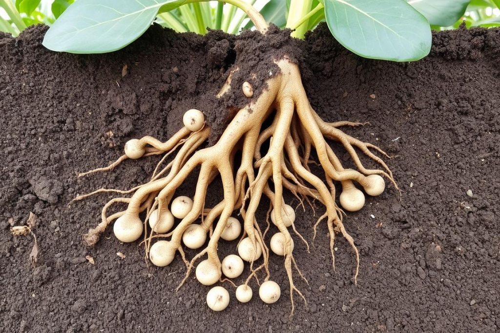 System korzeniowy Pongamia Pinnata z widocznymi brodawkami korzeniowymi wiążącymi azot System korzeniowy Pongamia Pinnata z widocznymi brodawkami korzeniowymi wiążącymi azot
