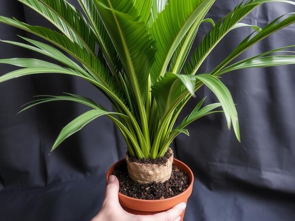 Umieszczanie palmy butelkowej w nowej doniczce