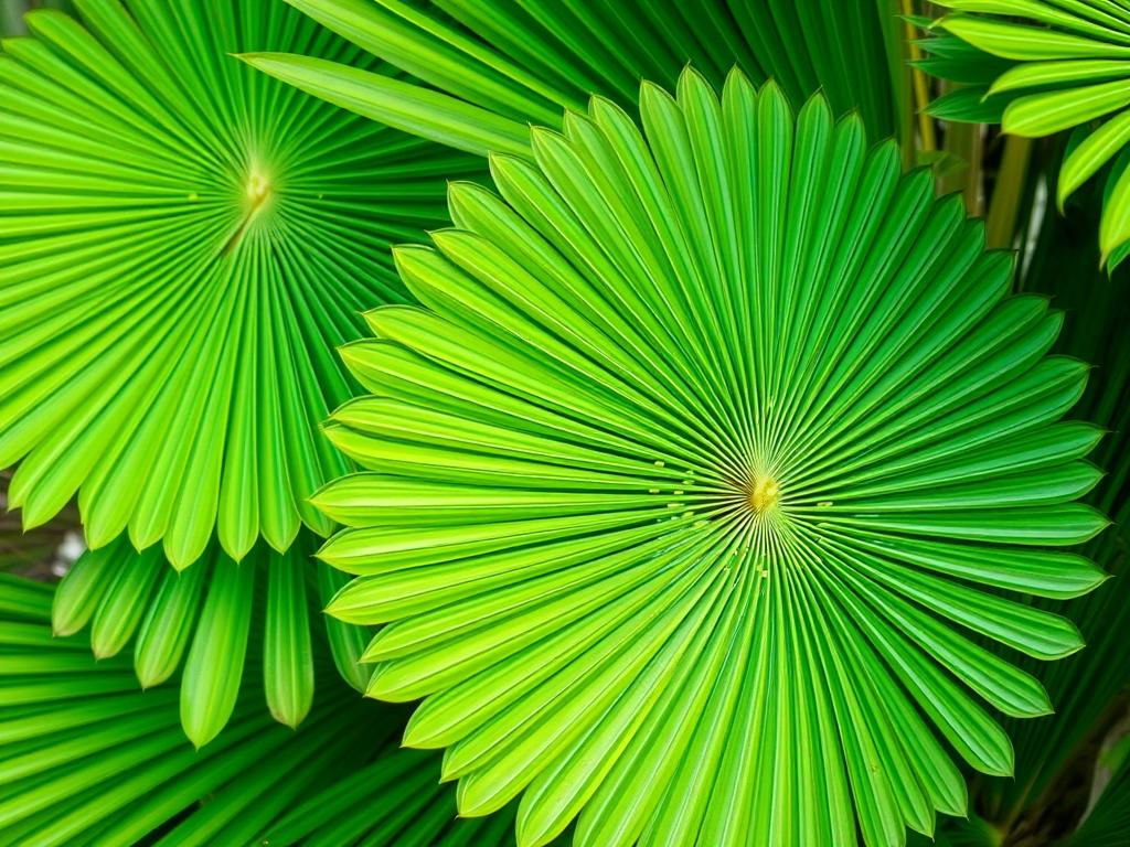 Zbliżenie na liście palmy wachlarzowej pokazujące ich unikalną strukturę
