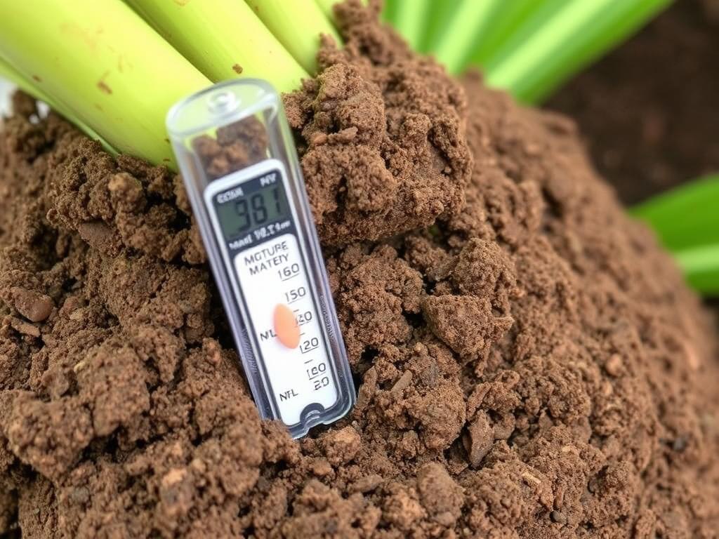 Zbliżenie na prawidłowo nawilżone podłoże palmy wachlarzowej