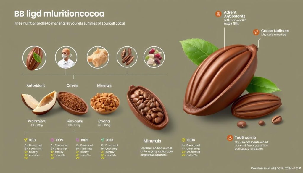 Ziarna kakaowca i ich składniki odżywcze przedstawione graficznie