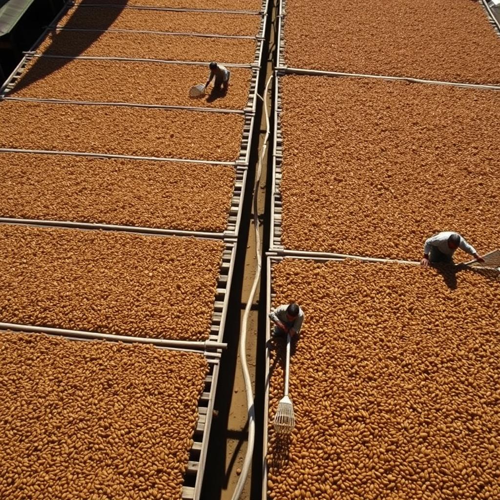 Ziarna kakaowca suszone na słońcu